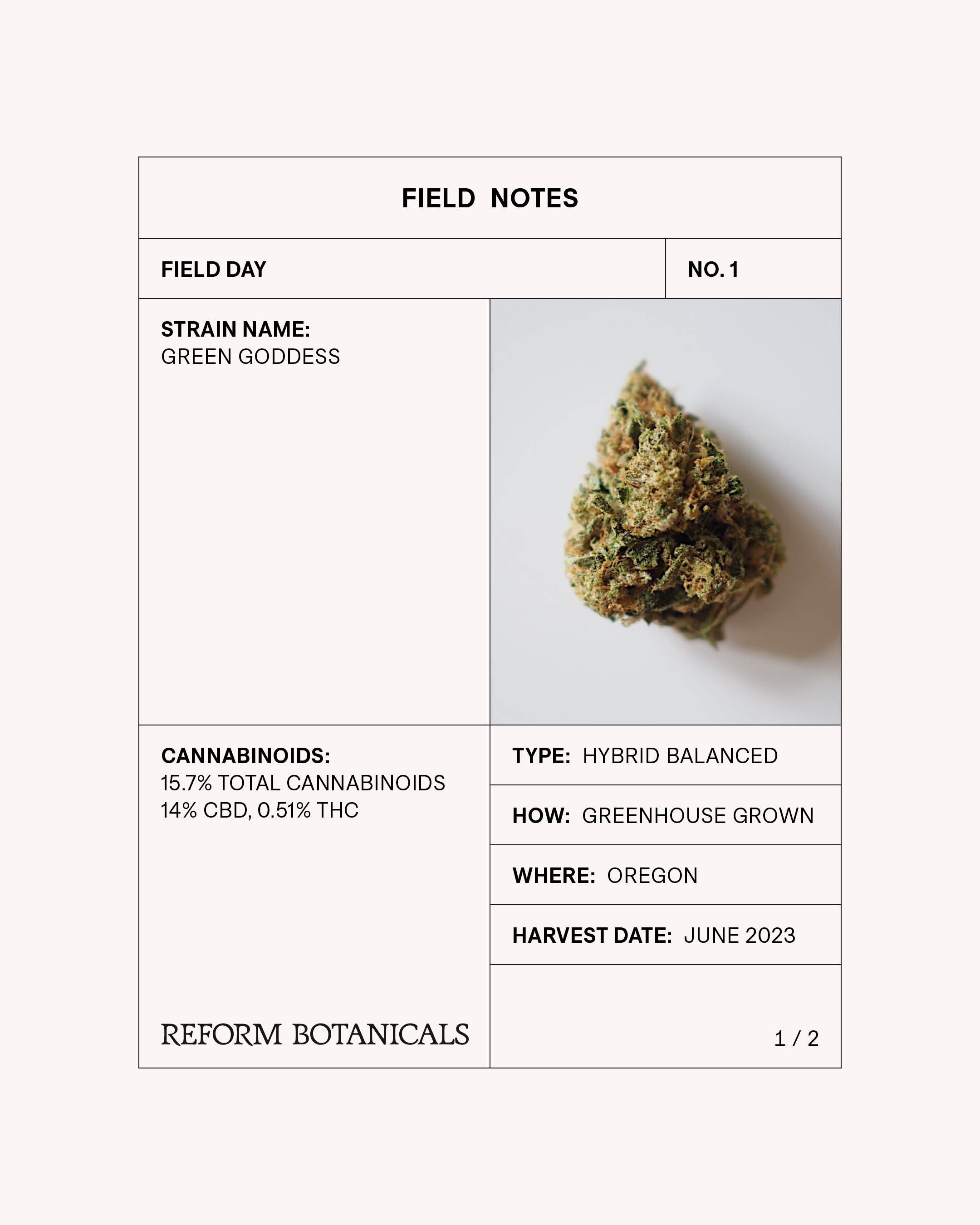 Reform Botanicals CBD Hemp Flower, Green Goddess Strain